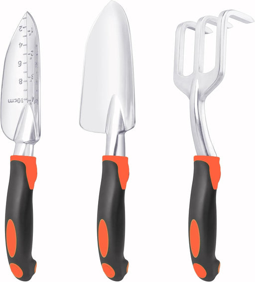 Garden Tools Set, 3 Pack Heavy Duty Gardening Tools Set Include Garden Shovel, Transplant Trowel and Hand Rake with Ergo