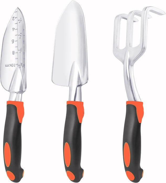 Garden Tools Set, 3 Pack Heavy Duty Gardening Tools Set Include Garden Shovel, Transplant Trowel and Hand Rake with Ergo
