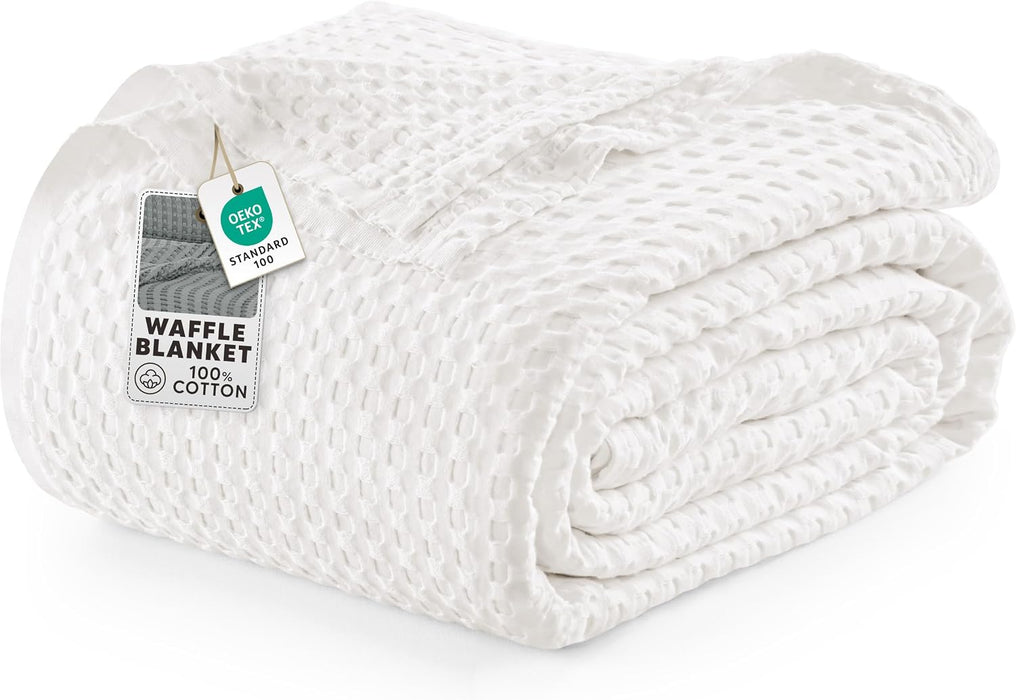 100% Cotton Waffle Blanket King Size White, 90x108 Inch