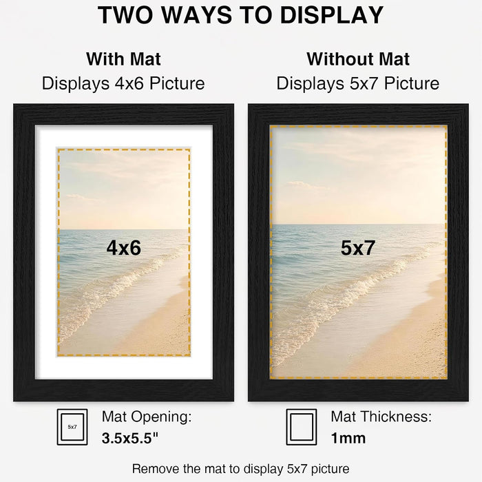 5x7 Picture Frames Set of 10 for Wall or Tabletop Display, Black