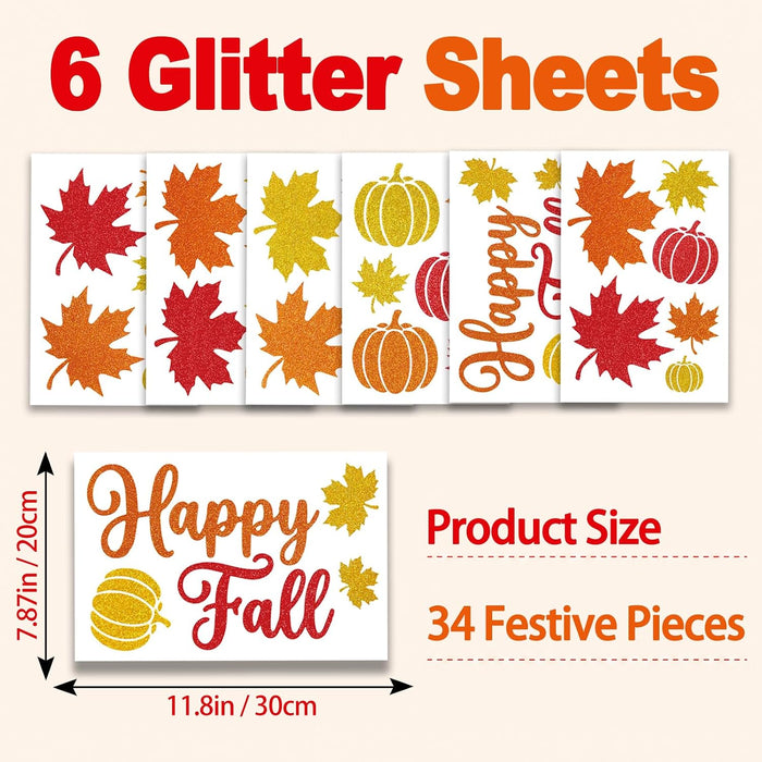 Glitter Fall Window Clings Autumn Thanksgiving Window Stickers Decals Decor
