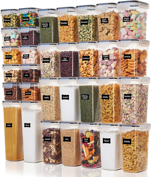 32pcs Airtight Food Storage Containers Set, BPA Free Plastic Kitchen and Pantry Organization Canisters with Lids for Cer