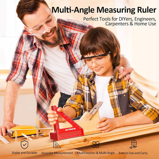 3.8＂Mini 3D Multi-Angle Measuring Square Ruler, WT102A High Precision Hole Scribing Woodworking Tools, 0-90° Aluminum Al