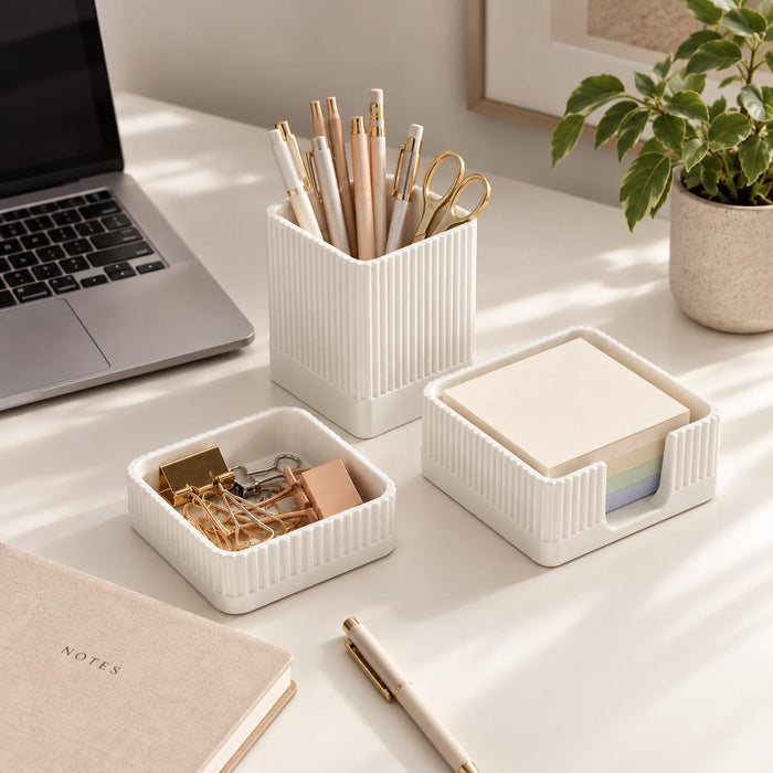 Aesthetic Desk Organizer Set of 3 - Sturdy Concrete Office Accessories