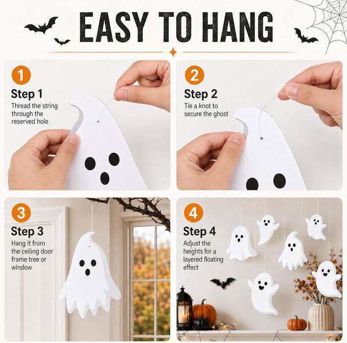 20Pcs Large Halloween Ghost Hanging Ornament Decor Ghost Party Banner