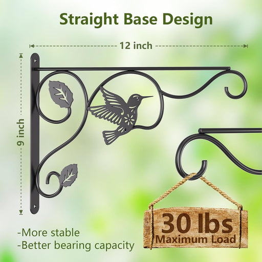 2 Pack Heavy Duty Plant Hooks for Hanging - 12 Inch Metal Wall Hangers Indoor/Outdoor, Sturdy Plant Bracket for Bird Fee