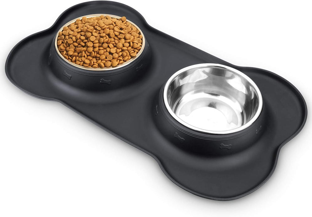 Dog Food Bowls Stainless Steel & Water Dish with No-Spill and Non-Skid, Feeder Bowls with Dog Food Dish for Small Medium