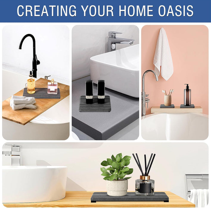 3PCS Water Absorbing Stone Tray, DryingNeat Diatomite Stone Sink Tray, Instant Dry Sink Coasters, Kitchen Sponge Hand Soap Holder, Countertop Fast Drying Counter Trays,8 * 4inch and 4 * 4inch