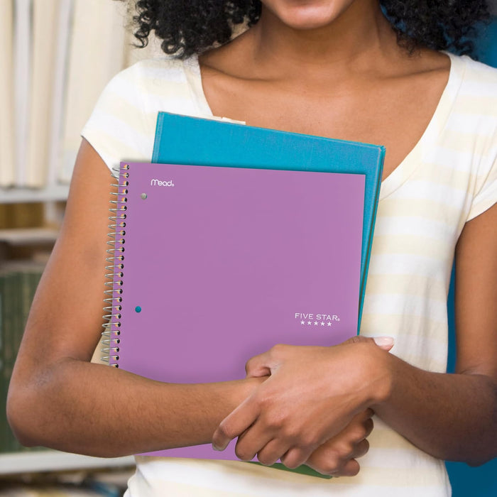 Spiral Notebook + Study App, 100 Sheets, 1 Subject, College Ruled Paper, Fights Ink Bleed, Water Resistant Cover, 820337-ECM, Purple, Pink, White & Green, 8-1/2" x 11", 4 Pack