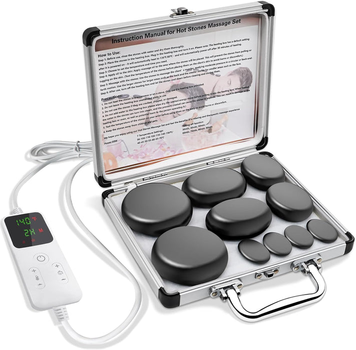 10 Pcs Basalt Hot Stones Massage Set with Temperature Adjustment
