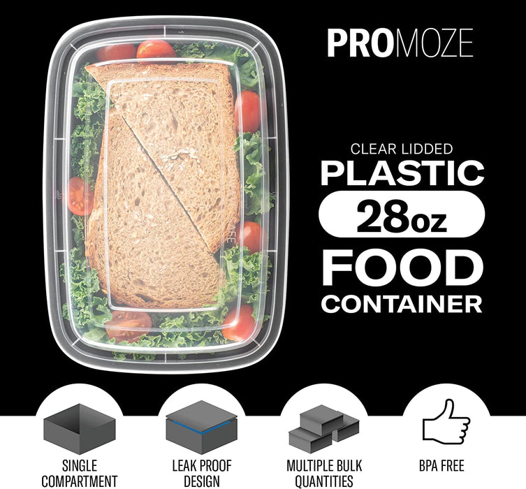 50-Pack Reusable Meal Prep Containers Microwave Safe Food Storage Containers with Lids, 28 oz - 1 Compartment Take Out D