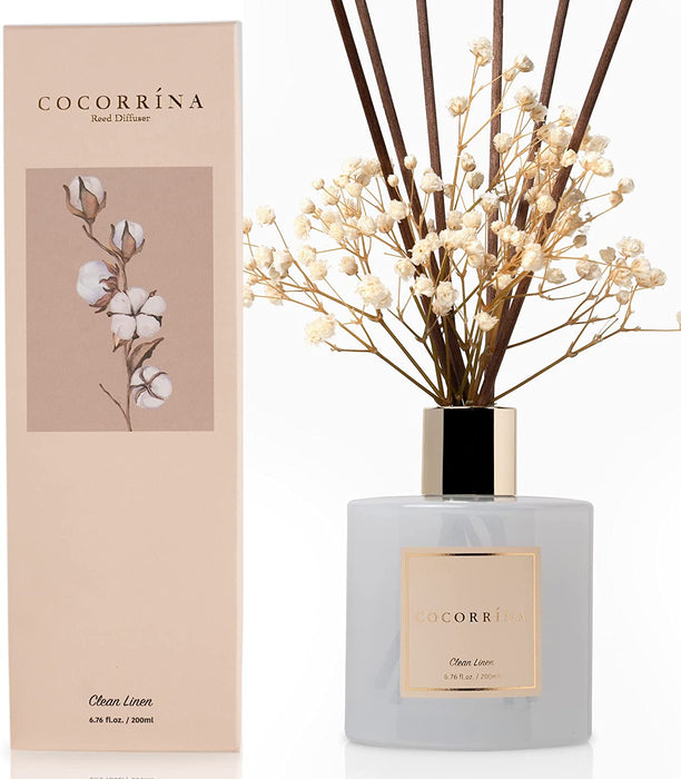 Reed Diffuser Set, Clean Linen 6.7 fl oz Scented Diffuser with Sticks Home Fragrance Reed Diffuser for Bathroom Shelf Décor