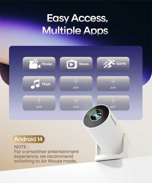Mini Projector with Wifi and Bluetooth, Portable 4K Support, Android 14/ Auto Keystone, HY300Pro Small Smart Proyector f