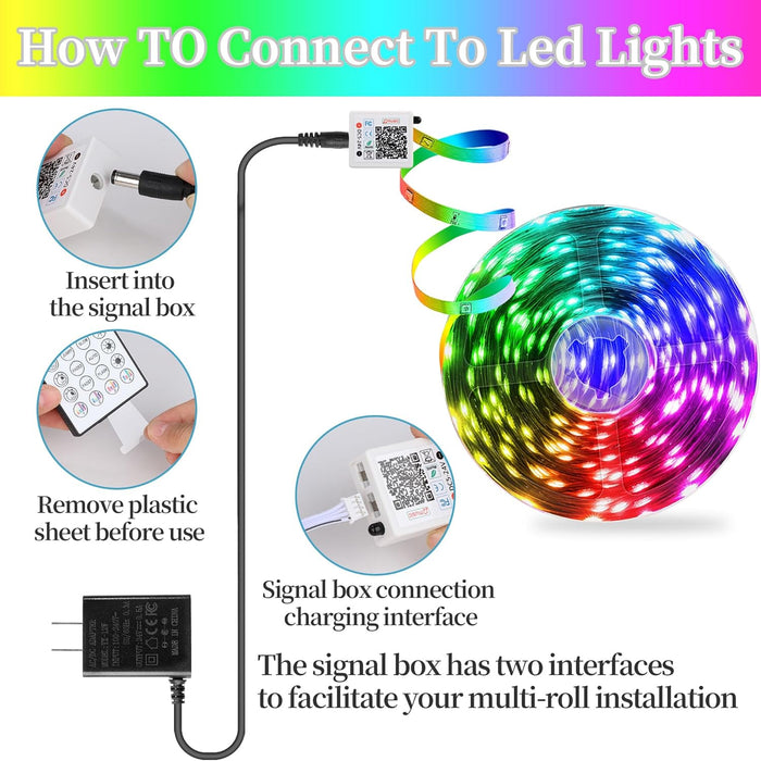 LED Lights for Bedroom, 25FT RGB LED Strip Lights with 44 Keys IR Remote, Smart LED Light Strip with Adhesive Backing Adjustable Brightness App Control for Bedroom Party Decoration