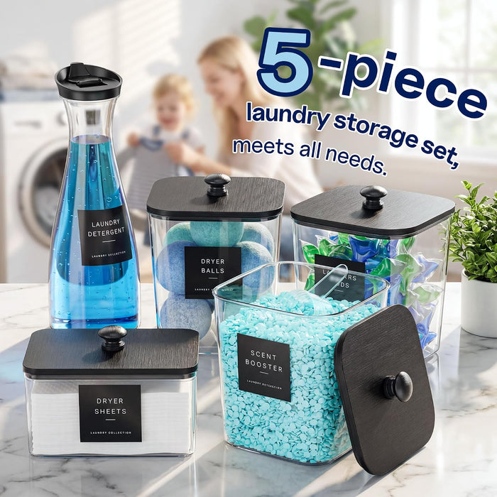 3+1+1 Pack Laundry Pods Containers & Dryer Sheet Holder & Laundry Detergent Dispenser, Laundry Room Organization and Sto