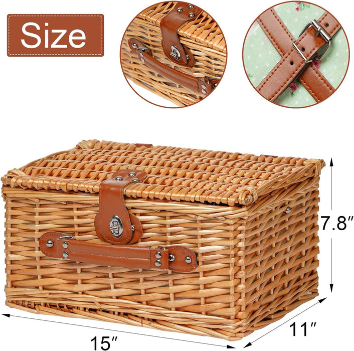 Wicker Picnic Basket for 2, Vintage Picnic Basket - Flower