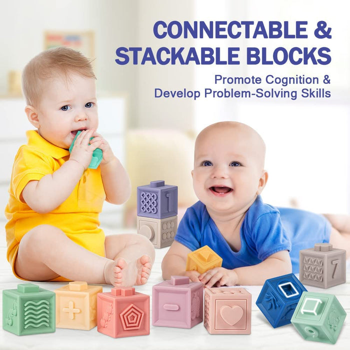 Baby Toys 6-12 Months, Montessori Toy for Babies 6-12 Months, Incl Stacking Building Blocks & Soft Infant Teething Toys & Sensory Balls for Toddlers 0-3-6-9-12 Month