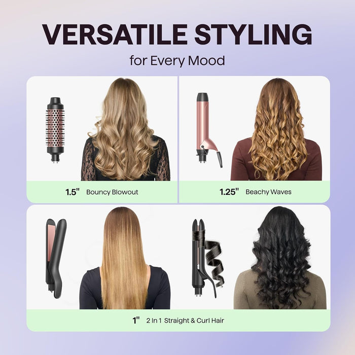3 in 1 Curling Wand Set with Heated Round Brush, Versatile Styling