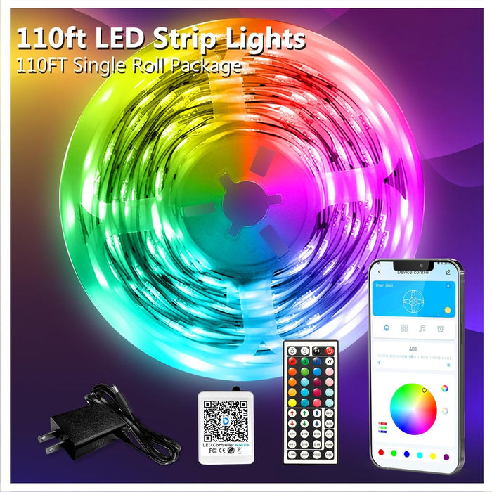 LED Strip Lights 110ft, RGB Music Sync Smart App Control 1 Roll