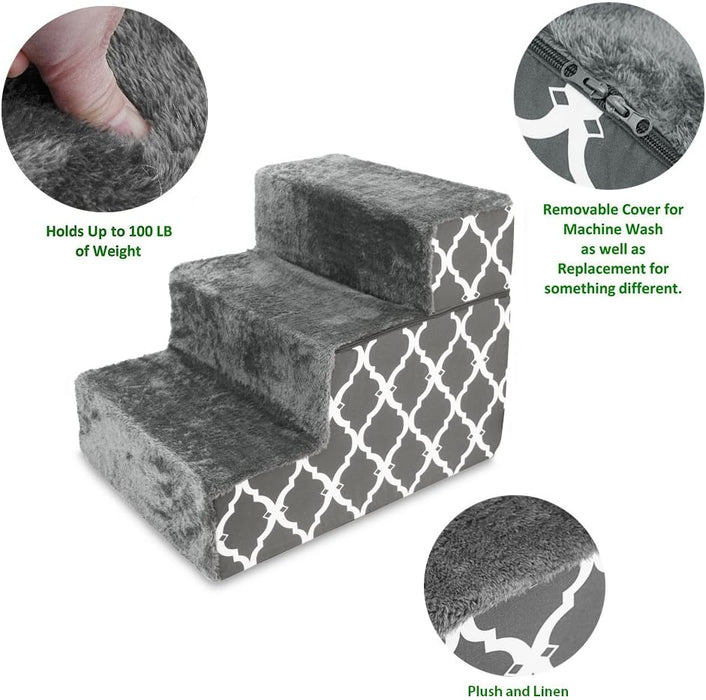Dog Stairs & Steps - Foam Steps for Small Dogs & Cats, Non-Slip Indoor Balanced Pet Step Support, Dog Ramp, No Assembly, Foldable Stair, 3-Step