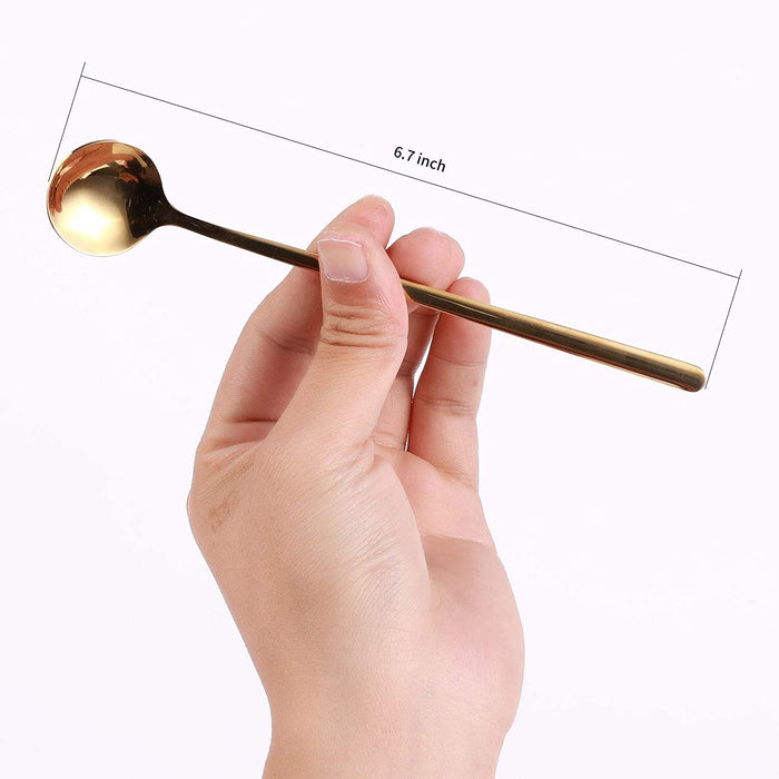 4 PCS 6.7 Inches Coffee Spoons, Stirring Spoons, Tea Spoons Long Handle, Teaspoons, Gold Spoons, Ice Tea Spoons, Long Spoons for Stirring, Espresso Spoons Stainless Steel
