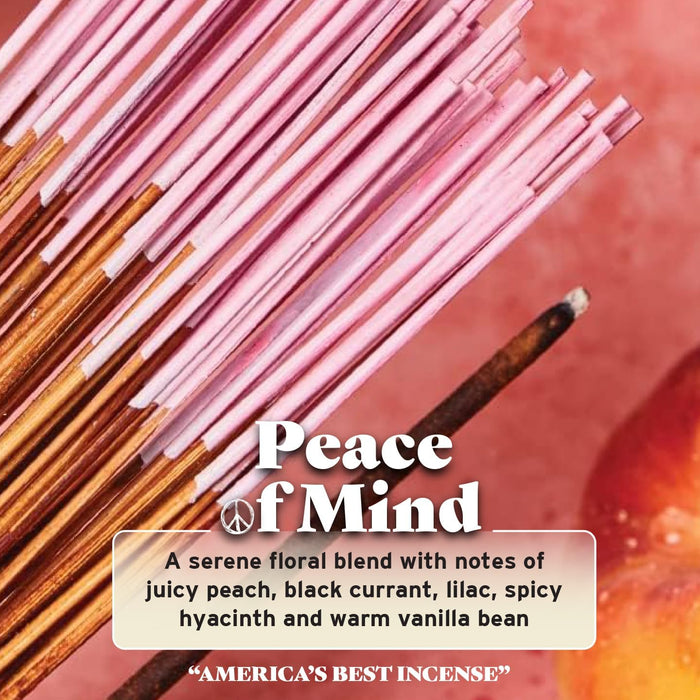 Incense Sticks - Peace of Mind - Serene Floral Blend with Peach and Vanilla - Hand Dipped in the USA (100 Count)