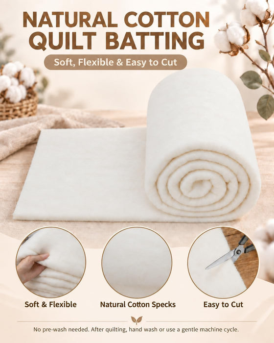 79"x91" Natural Cotton Batting for Quilting, 200g/m²