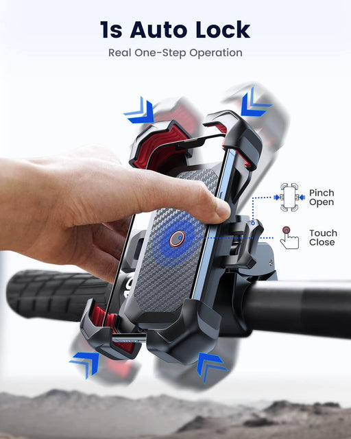 Motorcycle Phone Mount, [1s Auto Lock][100mph Military Anti-Shake] Bike Phone Holder for Bicycle, [10s Quick Install] Ha