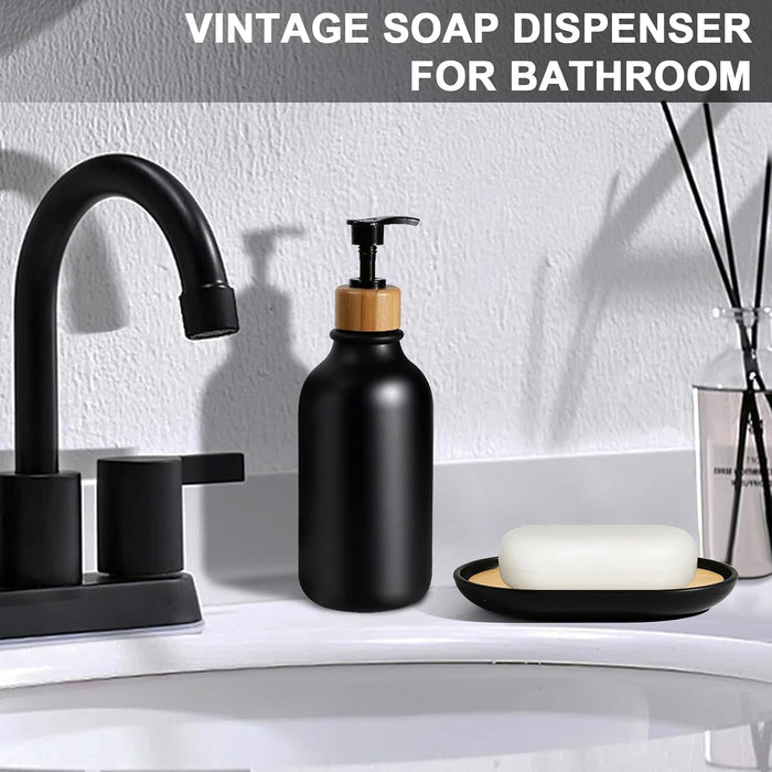 Black Bathroom Accessories Set 5 Pcs, Matte Black Bathroom Accessories, Plastic Soap Dispenser and Toothbrush Holder Set