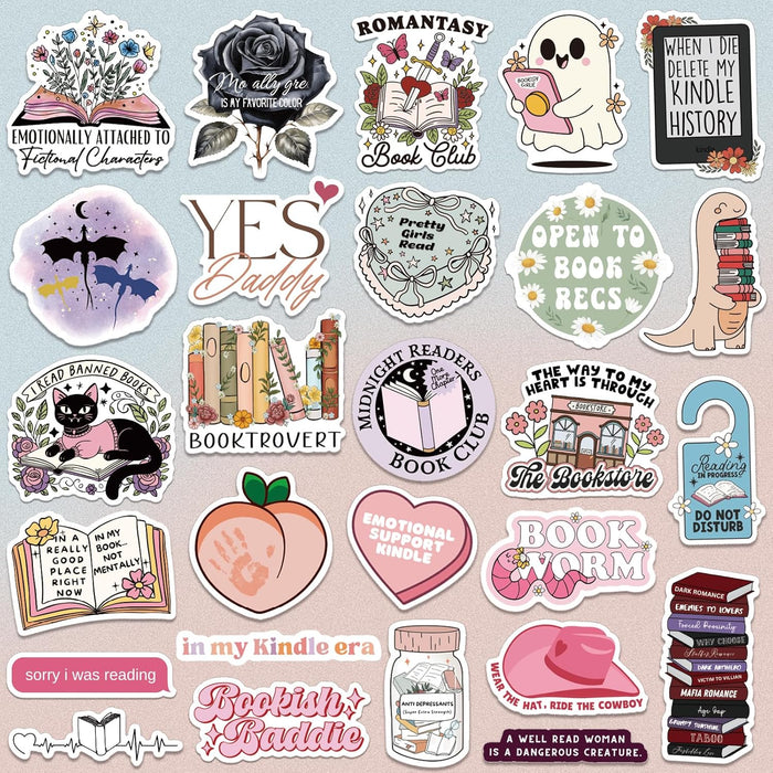 150 PCS Romance Book Stickers for Kindle, Holographic Bookish Sticker Pack Reading Glitter Vinyl Decals for Laptop Ebook Readers Water Bottles Journal Scrapbook Waterproof