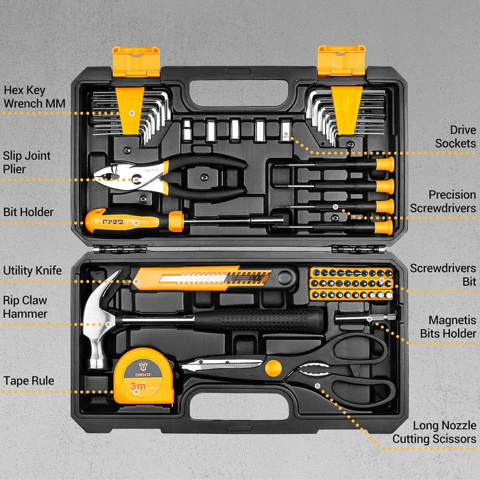 62-Piece Household Tool Set：Small Basic Home Tool Kit with Plastic Toolbox, Hand Tools with Storage Case