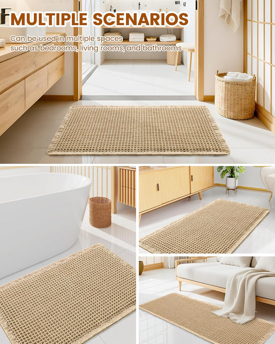 Waffle Bath Mat 30X20, Extra Soft Absorbent Bathroom Rugs, Brown