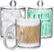 4 Pack Acrylic Qtip Holder Dispenser for Cotton Swabs, Balls, Pads, Floss Picks- Small Clear Plastic Canister Apothecary Jar Set, Bathroom Essentials Accessories Decor, Vanity Makeup Storage Organizer