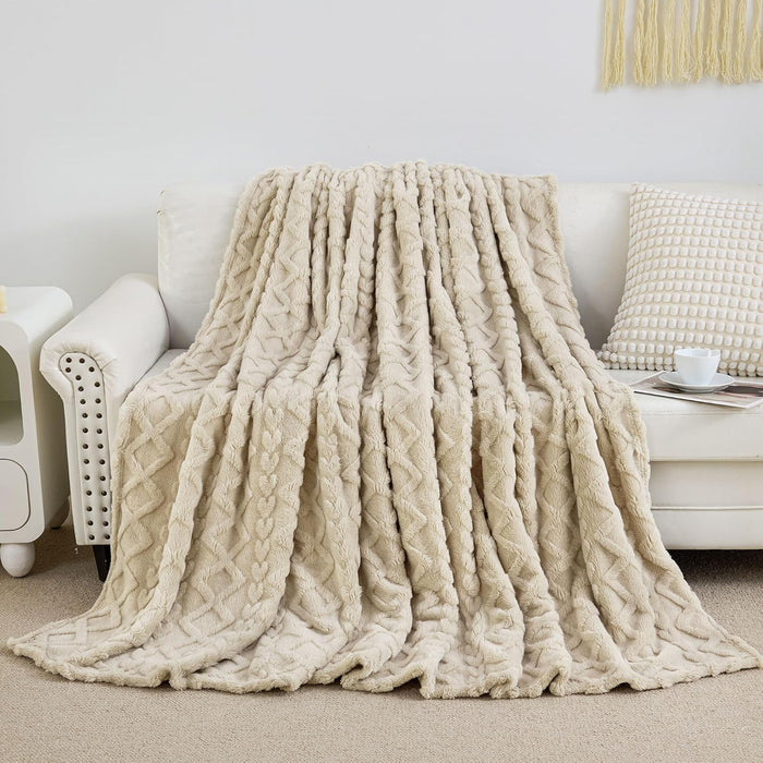 Fleece Throw Blanket for Couch, Fall Boho Blankets,50"x60" Khaki