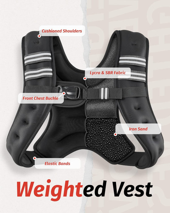 Weighted Vest, 6lb/8lb/12lb/16lb/20lb/25lb/30lb Weight Vest with Reflective Stripe for Workout, Strength Training, Running, Fitness, Muscle Building, Weight Loss, Weightlifting