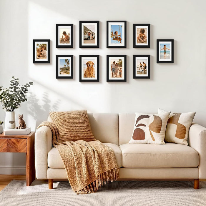 5x7 Picture Frames Set of 10 for Wall or Tabletop Display, Black