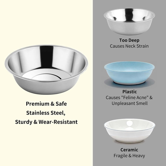 6PCS 5.6" Stainless Steel Whisker Friendly Cat Food & Water Bowls