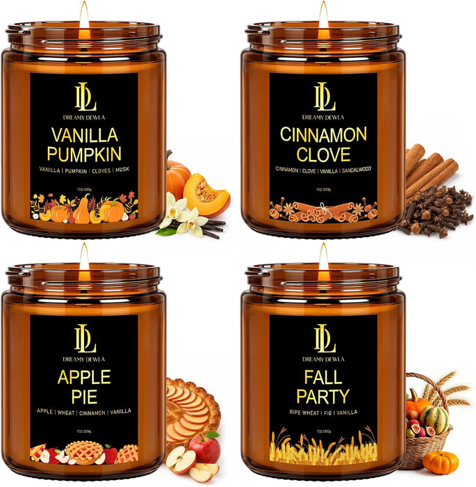 Fall Candles Set for Home Scented, 4 Pack 28oz, Soy Wax