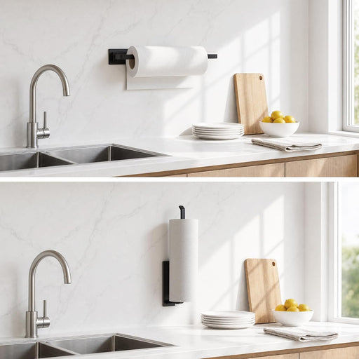 Paper Towel Holder Under Cabinet, Self-Adhesive or Drilling, Matte Black