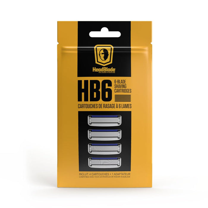 Men's HB6 Refill Shaving Razor Blades - 6 Stainless Steel Blades for No Tugging or Pulling, Shave Less, Works for Face, Body, and Scalp (4 Blades) 1 Pack
