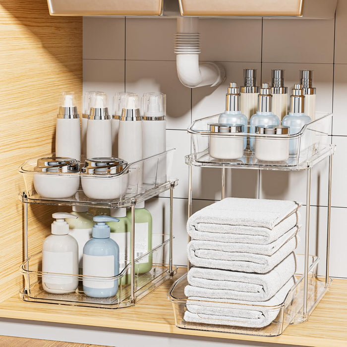 Bathroom Under Sink Organizers and Storage, 2 Pack, Clear