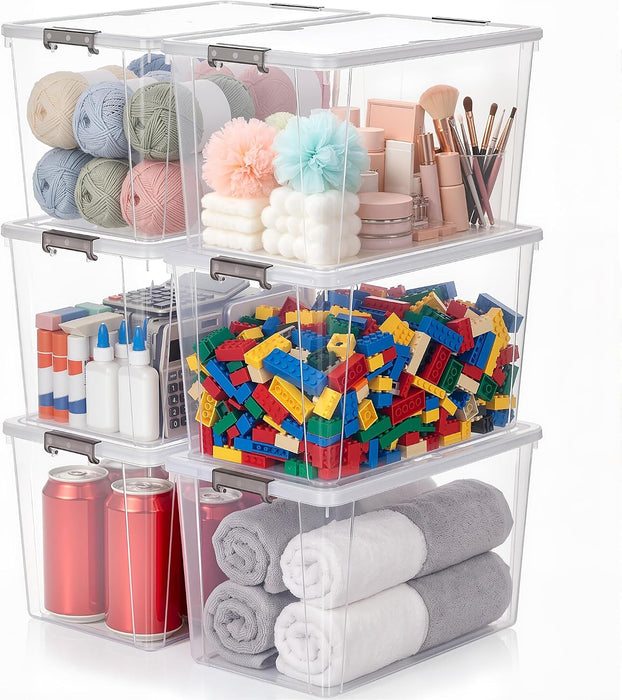 6Packs 7.8Qt Plastic Storage Bins with Lids, Clear Organizer