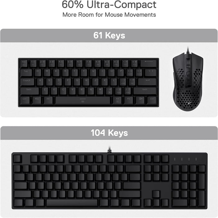 K630 Dragonborn 60% Wired RGB Gaming Keyboard, 61 Keys Compact Mechanical Keyboard with Linear Red Switch, Pro Driver Support, Black