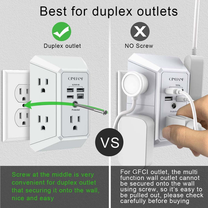 Wall Charger, Surge Protector,  5 Outlet Extender with 4 USB Ports