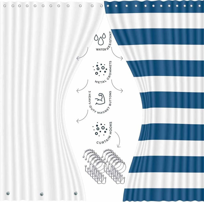 Bathroom Set - Navy Bathroom Accessories Set, 20PC Bathroom Accessory Set, Shower Curtain Set with Liner, Toothbrush Holder, Soap Dispenser, Soap Dish, Toilet Brush Holder, and Trash Can