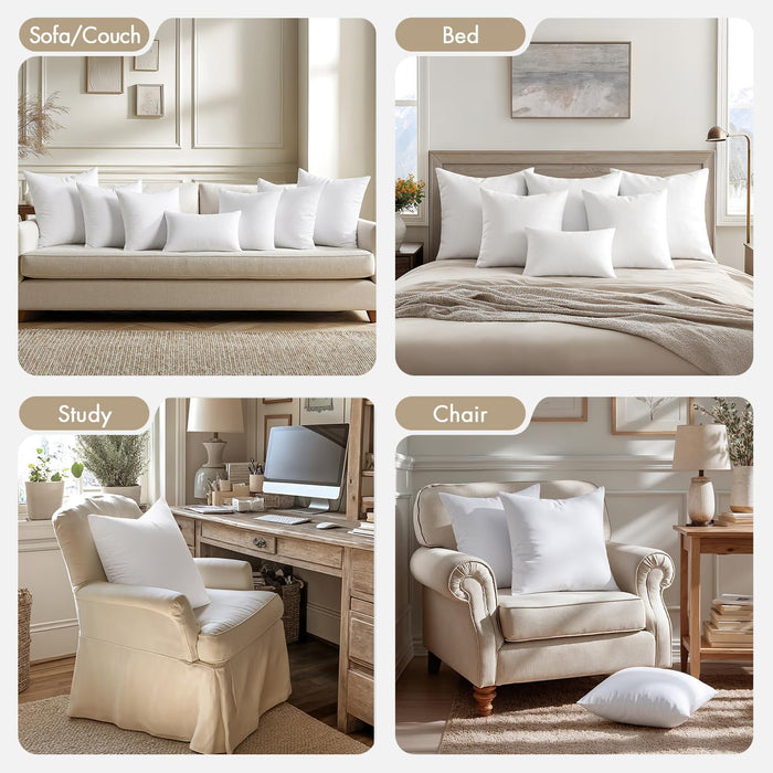 18x18 Pillow Inserts 4 Pack, 100% Virgin Fiber Filling Throw Pillows