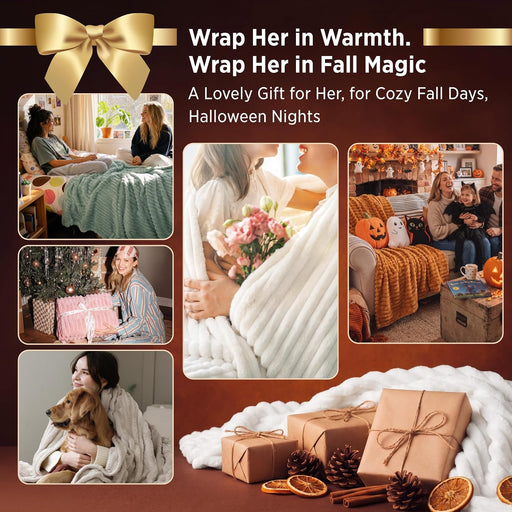 GentleSoft White Throw Blanket for Couch - Halloween Fall Decorations for Home Living Room Decor, Cozy Fleece Fall Blanket for Sofa, Birthday Gifts for Women Mom Her, Off White, 50x60 Inches