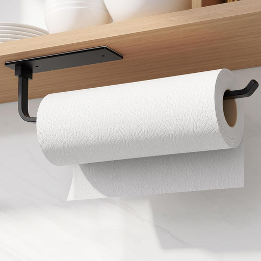 Paper Towel Holder Under Cabinet, Self-Adhesive or Drilling, Matte Black