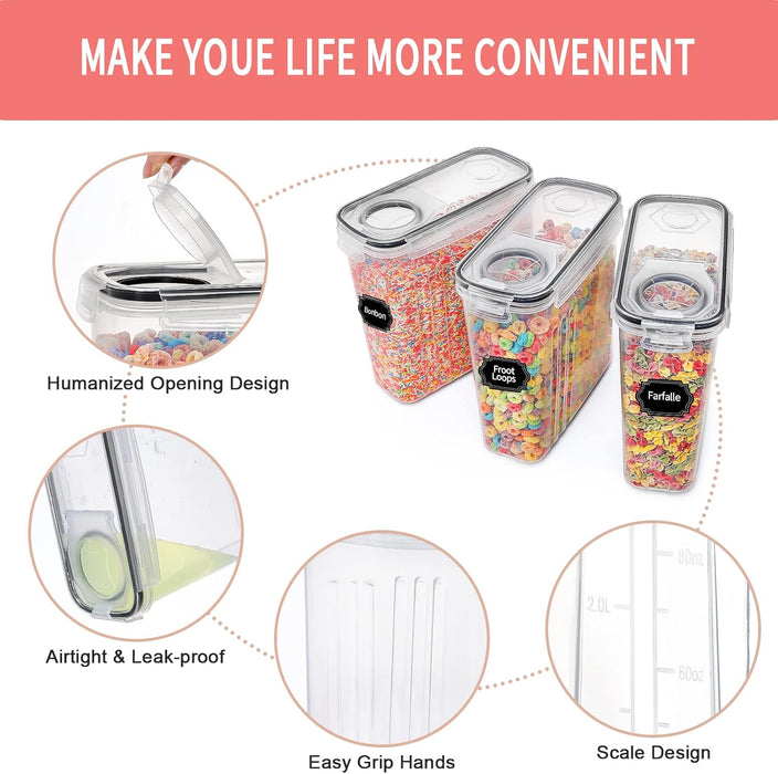 Large Dry Food Storage Containers with Lids, 6PCS Airtight Cereal Containers Storage Set, Leak-proof Canister Set for Ki