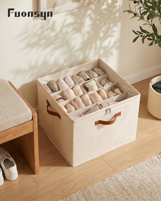 2 Pack Shoe Storage Organizer With Clear Lid-for Closet Wardrobe , Beige